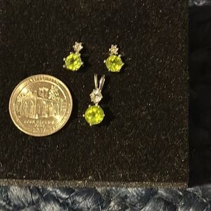 New Pierce Earrings & Pendant-NO chain (light green with clear stone accent)